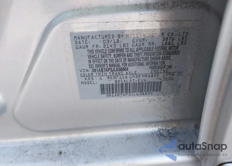 2018 Nissan Sentra Sv z USA, uszkodzony, nr VIN 3N1AB7AP3JL638804